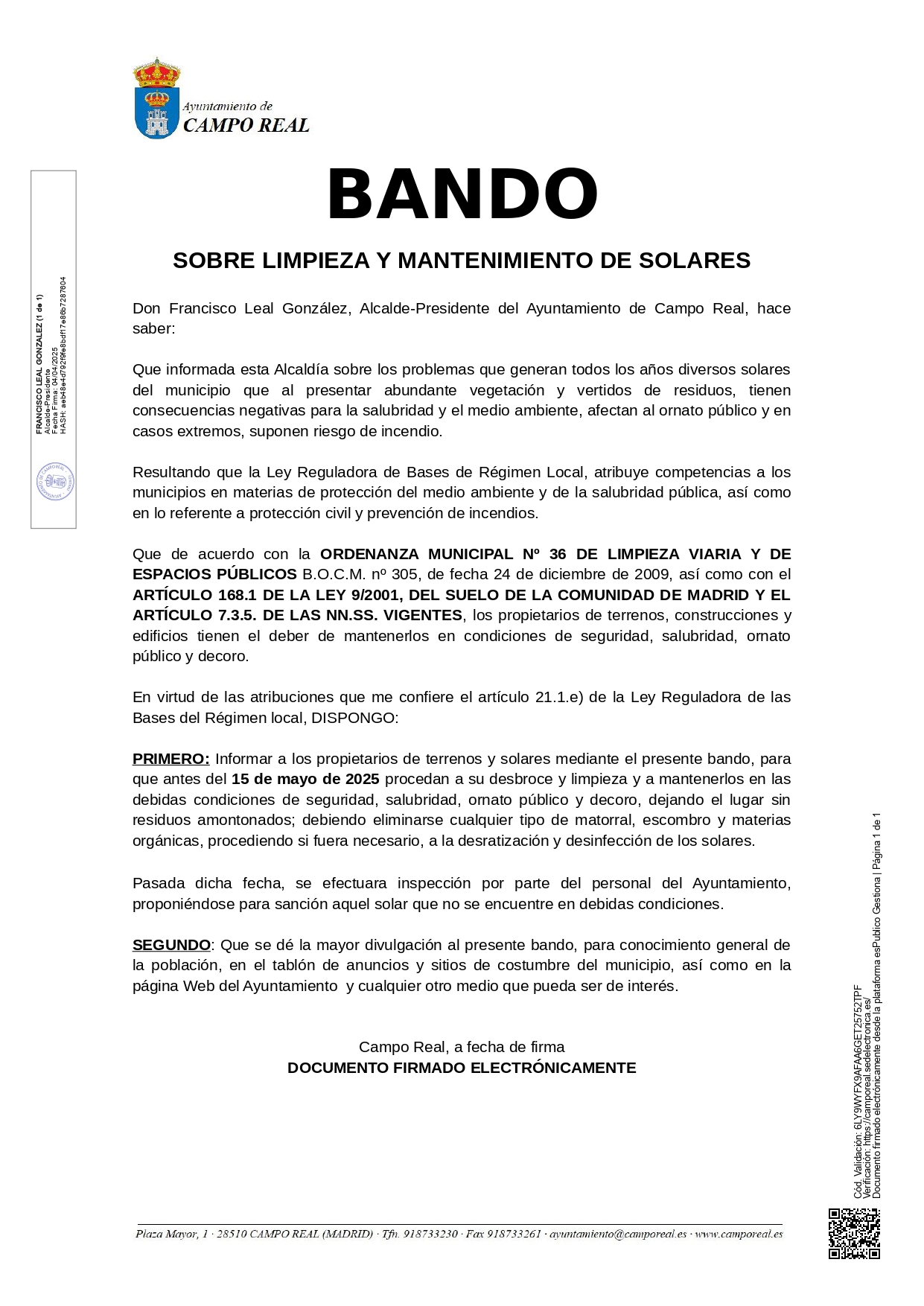 Bando limpieza solares2025